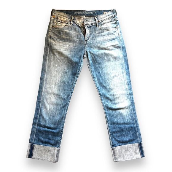 Citizens of Humanity Dani Cropped Straight Leg Jeans Size 27 Cuffed Medium Wash - Picture 1 of 11